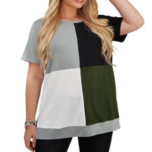 GREEN BLACK GRAY WHITE CREW NECK COLOR BLOCK TOP SIZE 1X (14-16)